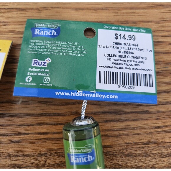 New Hidden Valley Ranch Salad Dressing Bottle ~ Mustard ~ Christmas Ornaments - Picture 5 of 8